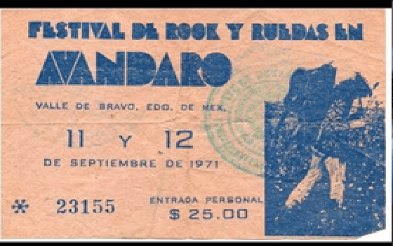 Boleto del Festival Rock y Ruedas en Avándaro (1971)